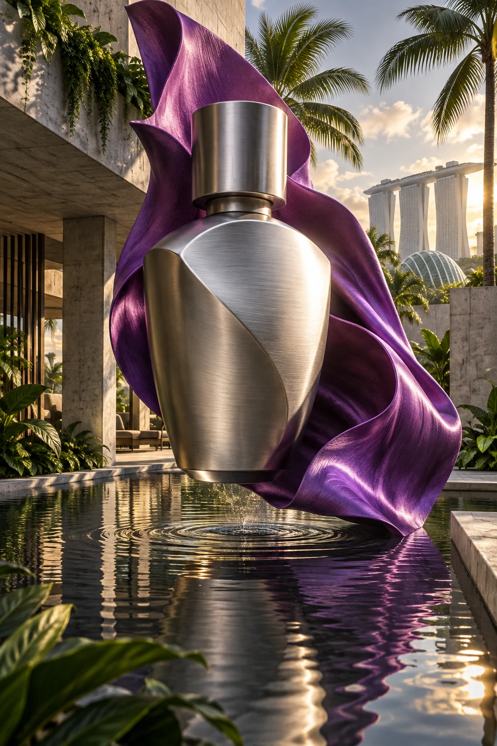 Silver product in a tropical courtyard concept